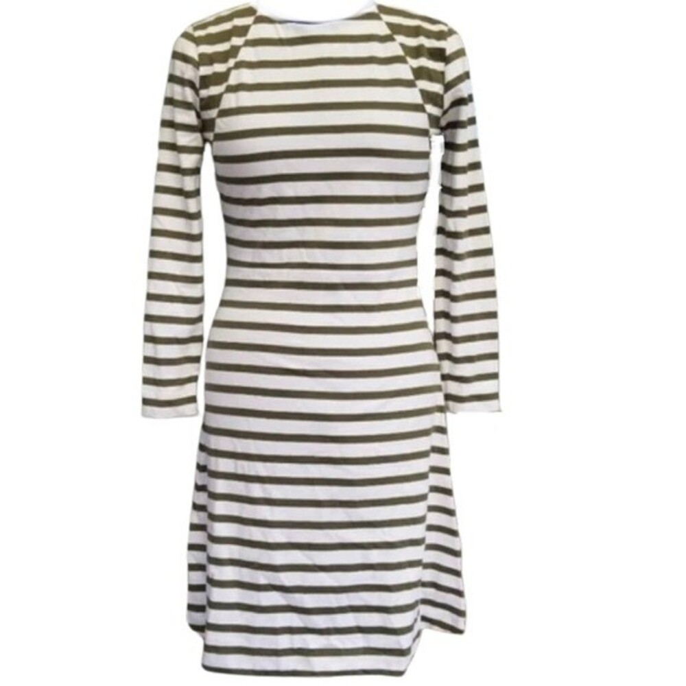 J.Crew 365 long sleeve olive green and white striped 100% cotton dress size XS